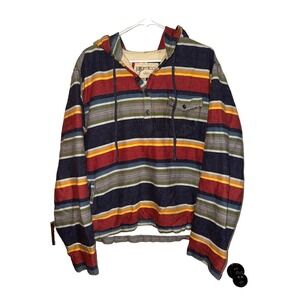 Gramicci Hoodie Mens Large Blue Red Striped Henley Outdoors Hippie